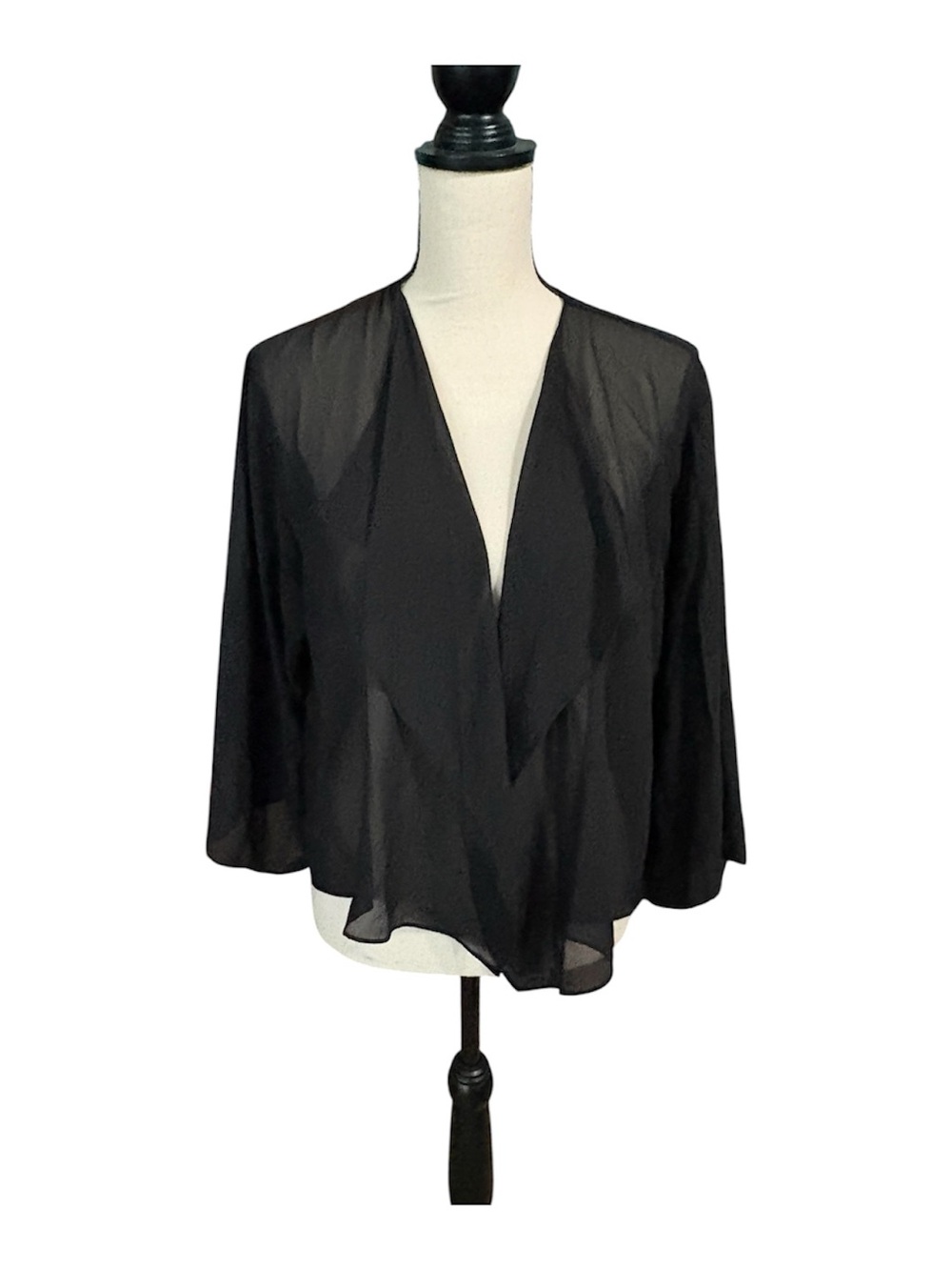 NWT Kate Kasin Black sheer Open-Front Women’s wrap